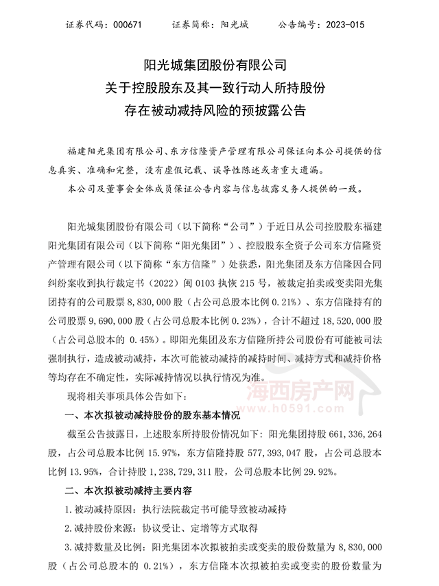 阳光城等面临强制执行背后的11.2亿事件深度剖析