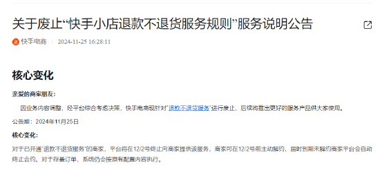 快手调整退款政策，重塑消费者权益与平台责任，废止退款不退货服务