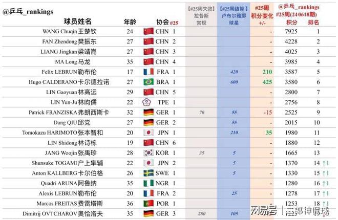 全球顶尖男子网球选手实力格局一览表，男网世界排名大揭秘